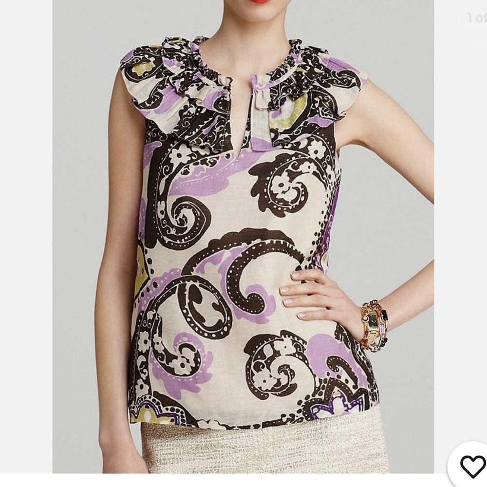Kate Spade Purple and Brown silk and linen Patterned Blouse - Picture 3 of 7